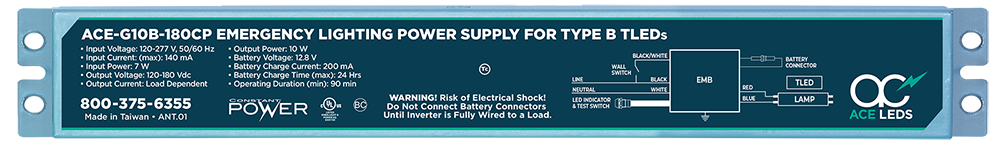 Constant Power Emergency Lighting Power Supply for Type B TLED Tubes